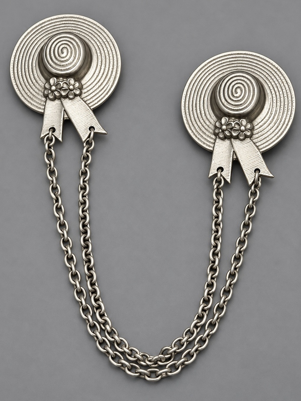 Vintage Silvery Hat Chatelaine Brooch # cz407